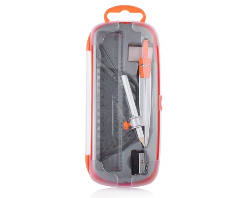 Готовальня в пенале с  козьей ножкой  7пр. Оранжевая