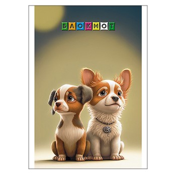 Блокнот 16л. клетка А6 "Два щенка"