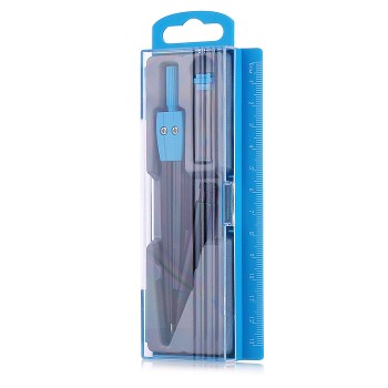 Готовальня в пенале с линейкой, цветным циркулем, 2предмета, синяя