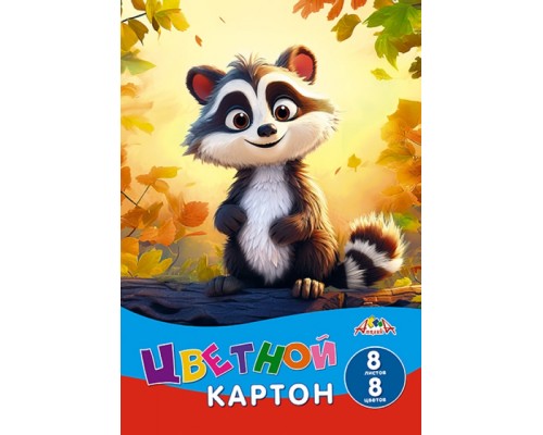 Картон цветной А4 8л. 8цв. "Енотик"