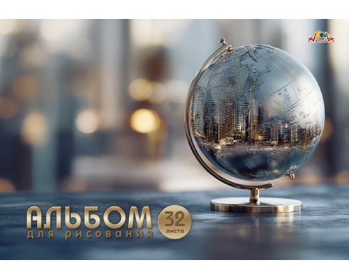 Альбом для рисования 32л. на гребне цв.мел.карт.обл."Зеркальный глобус"