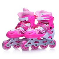 Ролики детские (размер S) розово-белые, PU колёса со светом, в сумке