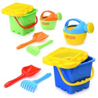 Набор №284: ведро-крепость большое, ситечко-крепость большое, лопатка №5, грабельки №5, лейка малая №4