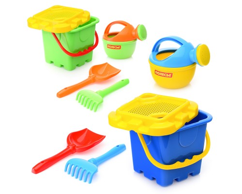 Набор №284: ведро-крепость большое, ситечко-крепость большое, лопатка №5, грабельки №5, лейка малая №4