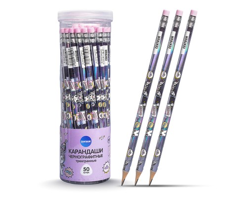 Карандаш чернографитный трехгранный деревянный заточенный с ластиком