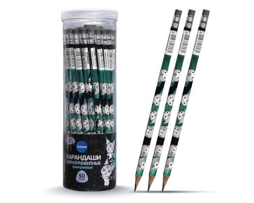 Карандаш чернографитный трехгранный деревянный заточенный с ластиком