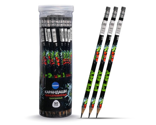 Карандаш чернографитный трехгранный деревянный заточенный с ластиком "My game"
