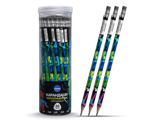 Карандаш чернографитный трехгранный деревянный заточенный с ластиком "My game"