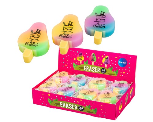 Ластик из синтетического каучука "Ice cream" 54х37х12мм в индивидуальном ПВХ-пакете, в дисплее