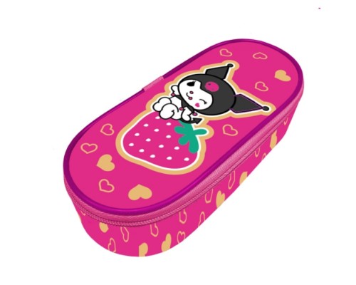 Пенал корпусный овальный "Kuromi" размер 225*90*50мм. Жесткий каркас овальной формы на картоне