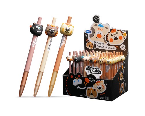 Ручка гелевая автоматическая "Странные котики" синяя, 0,5 мм, в дисплее