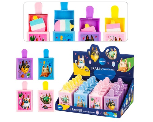 Ластик из синтетического каучука "Животные волшебной коробке" 38x14x72мм, дисплей бокс
