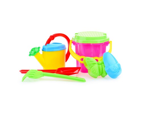 Песочный набор № 109 (ведро-цветок 0,7 л, сито, грабли 20см, совок 21 см, 2 формочки , лейка 0,3 л)