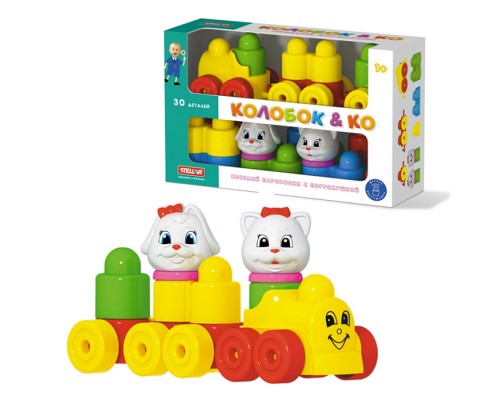 Конструктор "Колобок и компания" 30 деталей с паровозиком
