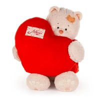 Кошка Мэри в алом платье, с сердцем подушкой алой, 37см