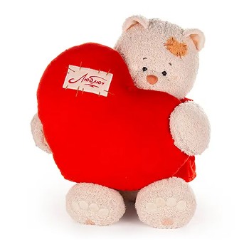 Кошка Мэри в алом платье, с сердцем подушкой алой, 37см