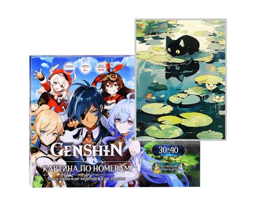 Картина по номерам 30х40 "Черный кот на отдыхе" 25 цветов