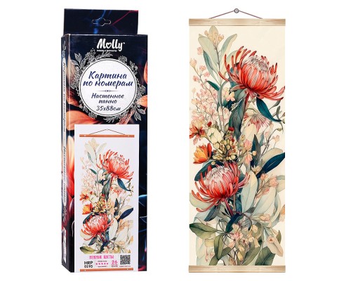 Картина по номерам 35х88 "Нежные цветы" панно 26 цветов 1/24