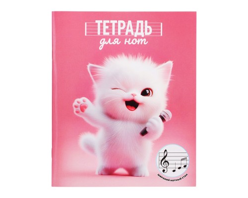 Тетрадь для нот 24 л. "Озорной котенок" А4, белый офсет, мягкий переплёт (2 скобы)