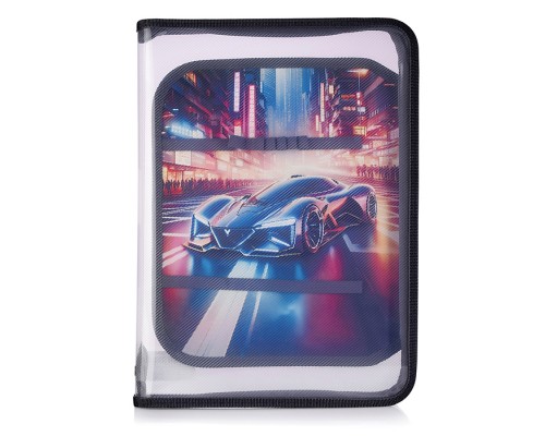 Папка для труда А4 молния вокруг, пластик 325/230/25 "Night car"