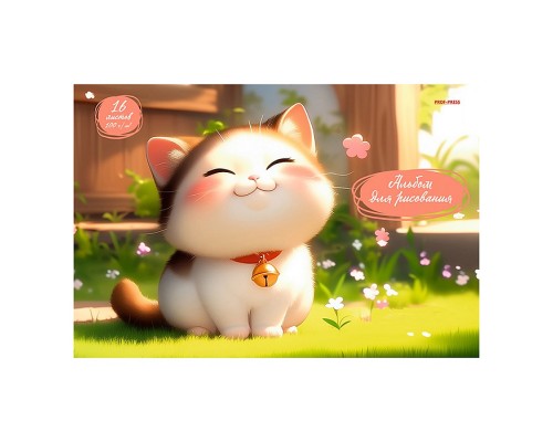 Альбом для рисования 16л. скрепка "Пухлый котенок" А4