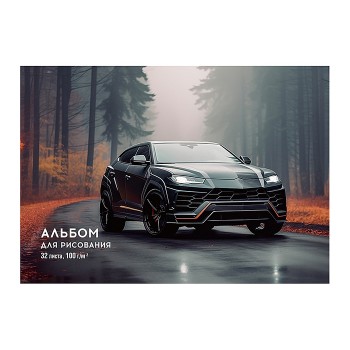 Альбом для рисования 32л. "Черный автомобиль" А4, картон. обл.,блок офсет
