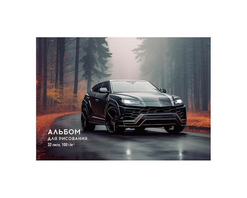 Альбом для рисования 32л. "Черный автомобиль" А4, картон. обл.,блок офсет