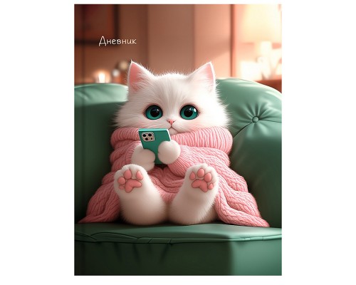 Дневник 1-11 кл. "Уютный котик" 48л. 7БЦ с наклейками