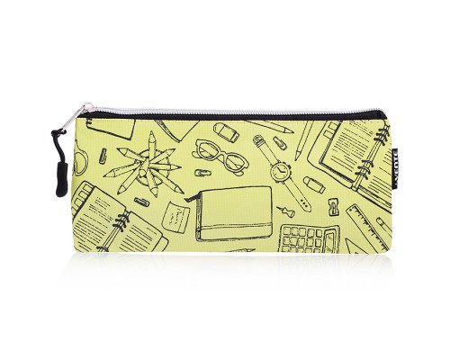 Пенал "School" 21,5x9x1 см, плоский, на молнии, текстильный, в пластиковом пакете, салатовый