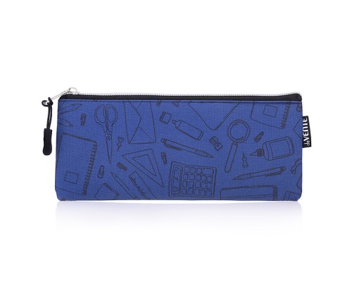 Пенал "School" 21,5x9x1 см, плоский, на молнии, текстильный, в пластиковом пакете, темно-синий