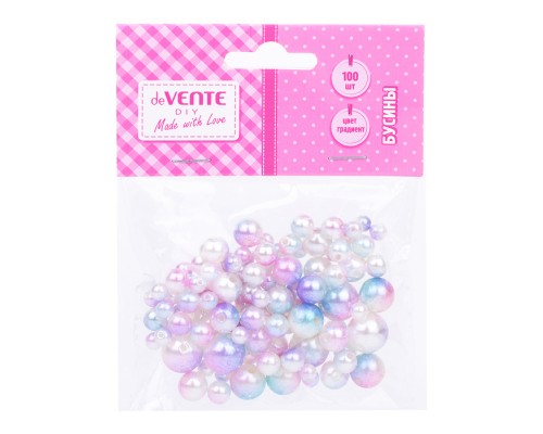 Бусины декоративные перламутровые "Sunshine" пластиковые, 100 шт, в пластиковом пакете с блистерным подвесом,  5 шт - 14 мм, 5шт - 12 мм, 20 шт - 10 мм, 70 шт - 6 и 8 мм, градиент ледяной рассвет