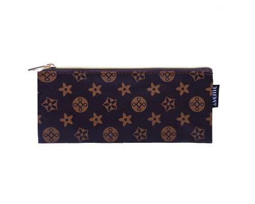 Пенал "Monogram" 21,5x9x1 см, плоский для 35 предметов, на молнии, искусственная кожа до -40C с антивандальной фактурой, с подкладом, коричневый