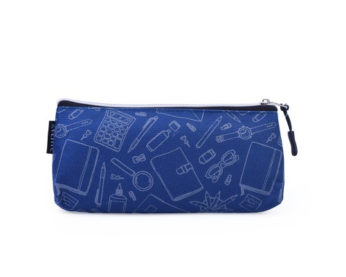 Пенал "School" 21x8x3,5 см, треугольный для 45 предметов, на молнии, текстильный, в пластиковом пакете, темно-синий