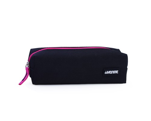 Пенал "Black" 21x6x4 см, прямоугольный для 30 предметов, текстильный, на молнии, с каучуковой аппликацией, черный с розовым