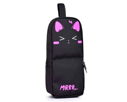 Пенал "Mrrr&hellip;" 210x90x60 мм прямоугольный, плотный износостойкий полиэстер с водоотталкивающей пропиткой, прямоугольной формы вертикальный на молнии, просторное отделение для 60 предметов, фиксация в открытом виде магнитом, с петлей, черны