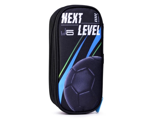 Пенал "Next Level Football" 22x9,5x7 см овальный, плотный износостойкий полиэстер с водоотталкивающей пропиткой, овальный формы с 2-мя отделениями на молнии для 60 предметов (одно с внутренним органайзером), черный