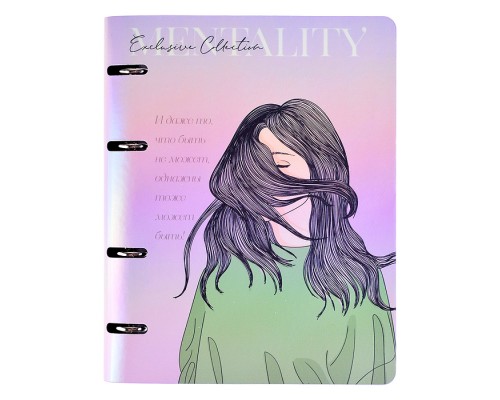 Тетрадь на кольцах А5 (175x220 мм) со сменным блоком "Mentality" 80 листов, блок офсет 70 г/м&sup2; в клетку, гибкая обложка слим из искусственной кожи и картона 300г/м&sup2;, цветная печать, термоусадочная пленка