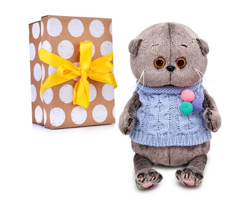 Кот Басик BABY в вязаном жилете с помпонами