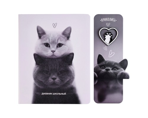 Дневник 1-11 кл. "Два кота" кожзам: А5+; твёрдый переплёт, со значком-пином