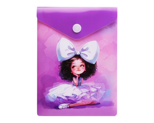Папка для документов пластиковая"Балерина с бантом"полипропилен, формат А6, 15.8х11.4 см, кнопка