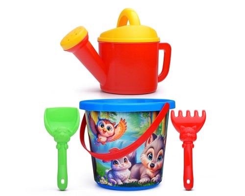 Набор №110 (Ведро №8 (0.85л.) "Лесная полянка"+ лейка+лопатка 13 см + грабли 13 см)