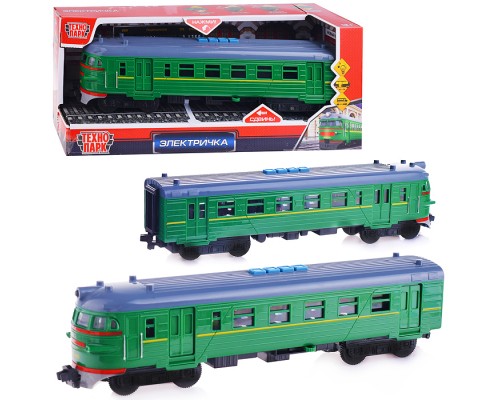 Модель "Электричка" пластик 30 см, (свет-звук, 4 кнопки, зелен,)инерц, в коробке