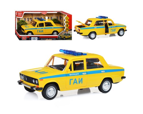 Машина пластик ВАЗ-2106 Милиция 22 см, (свет-звук, двери, желтый)инерц, в коробке
