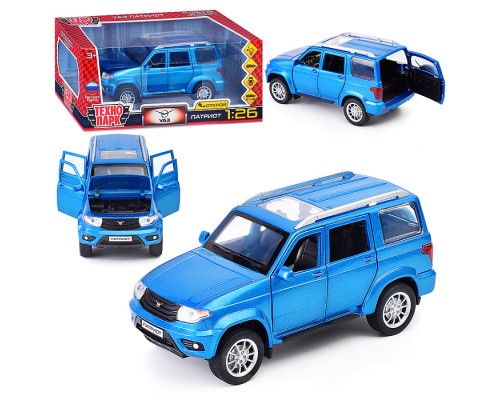 Машина металл UAZ Патриот 17,8 см, (двери, свет-звук, инерция, син,) в коробке