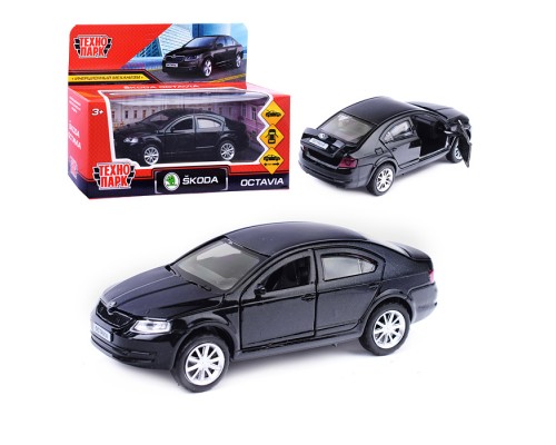 Машина металл Skoda Octavia 12 см, (двери, багаж, черный) инерц. в коробке