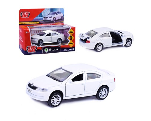 Машина металл Skoda Octavia 12 см, (двери, багаж, белый) инерц., в  коробке