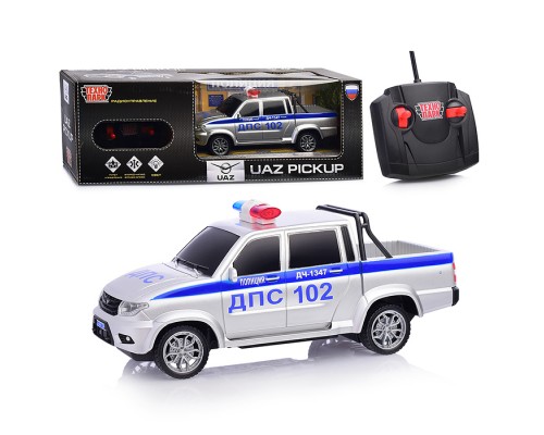 Машина р/у UAZ PICKUP "Полиция" 20 см, свет, сер,