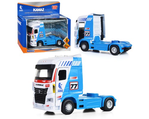 Машина металл Kamaz Тягач Спорт 14 см, (двери, синий) инерц, в коробке