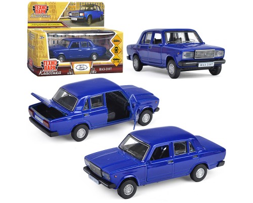 Машина металл ВАЗ-2107 длина 12 см, (двери, багаж, темно-синий) инерц, в коробке
