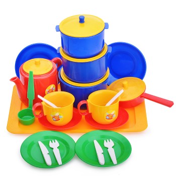 Посуда для кукол "Хозяюшка" (больш.набор-14 предметов на подносе)